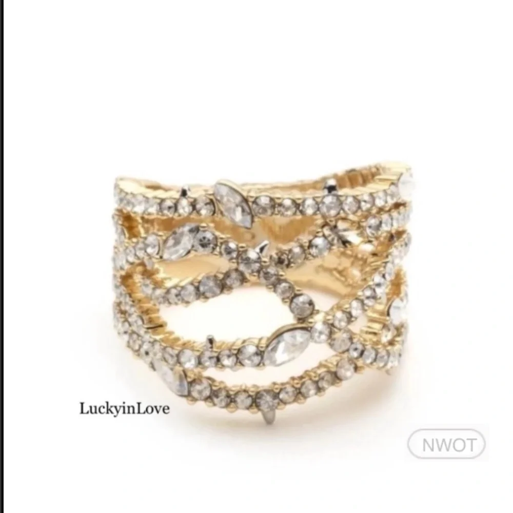 ALEXIS BITTAR • Gold Orbiting Crystal Encrusted  Thorny Lace Ring Size 6